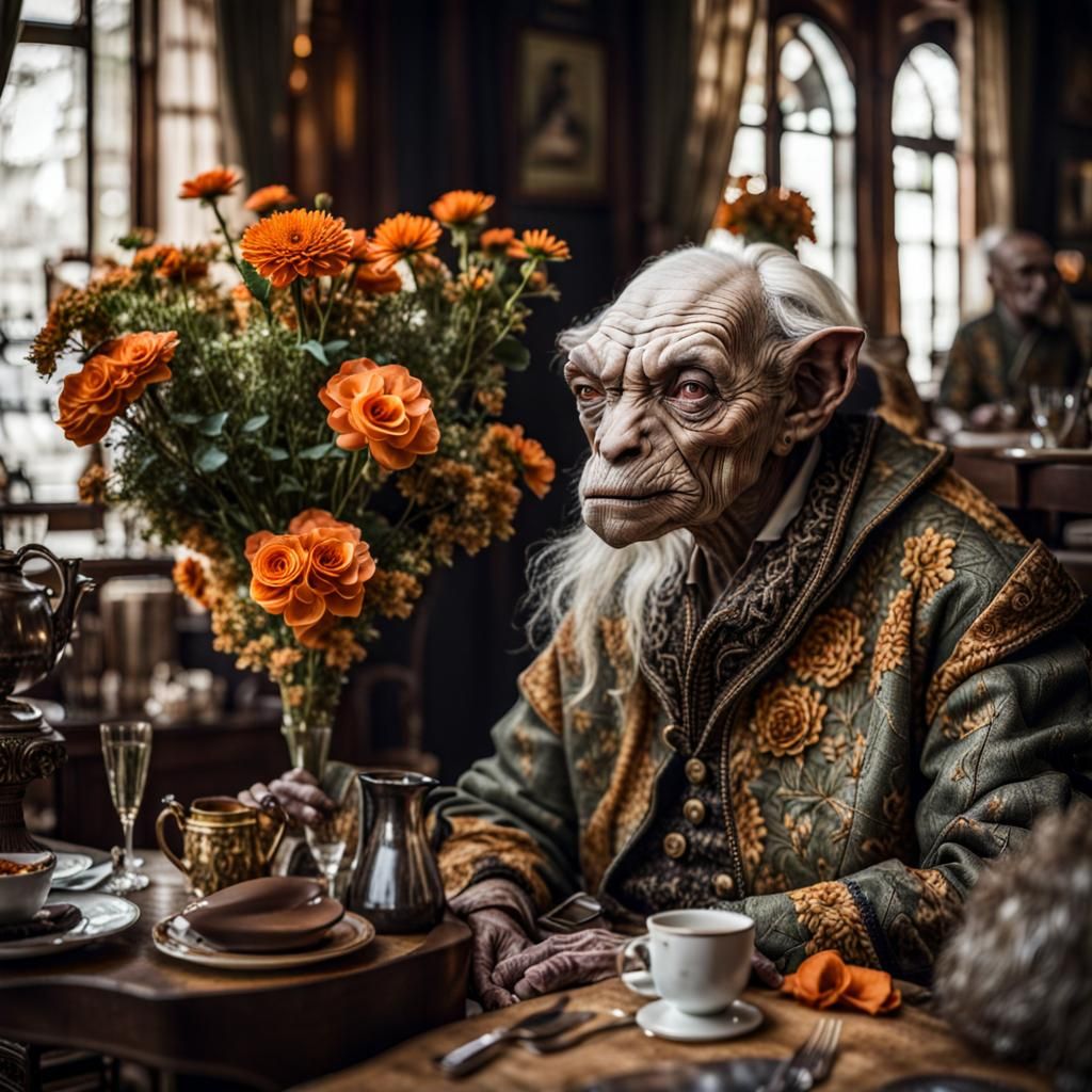 Surreal Alien Restaurant Celebration in Magical Realism Styl...