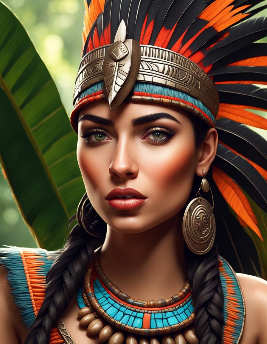 Aztec Warrior Woman Portrait in 8K