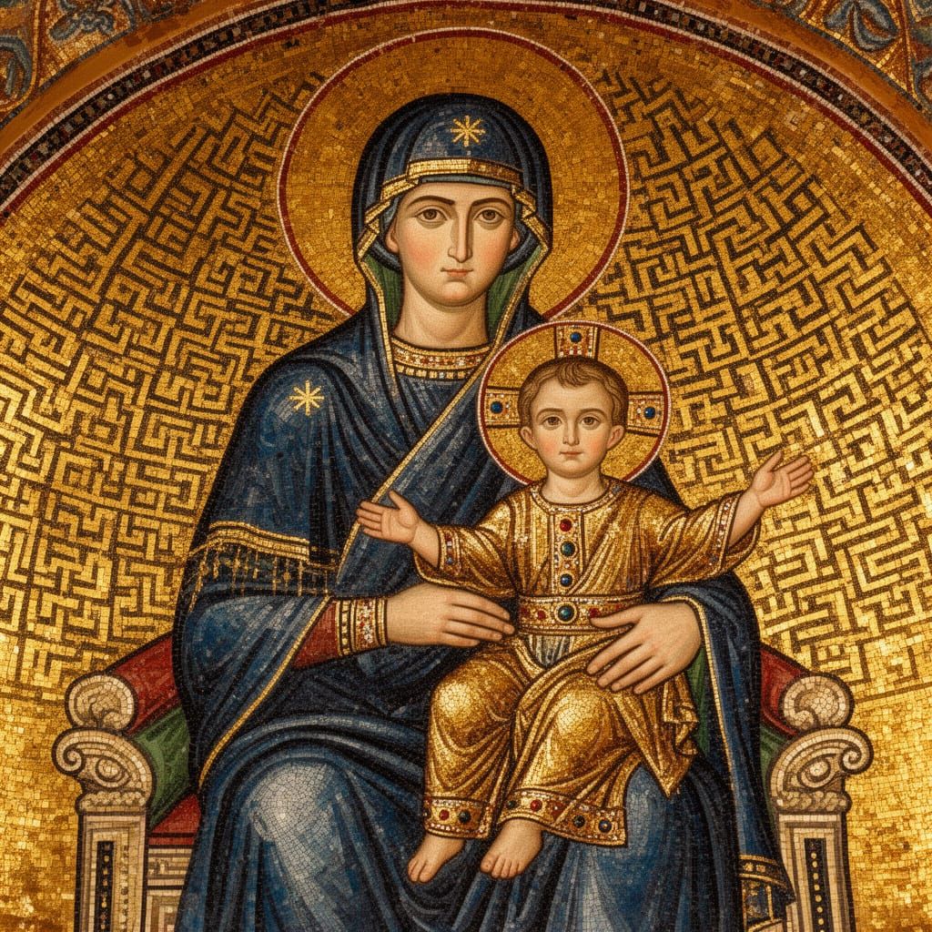 Byzantine Mosaic Madonna and Child Enthroned