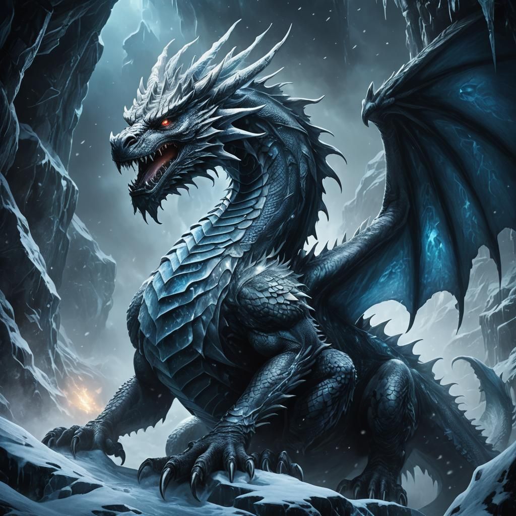 Majestic Ice Dragon in Dark Fantasy Concept Art