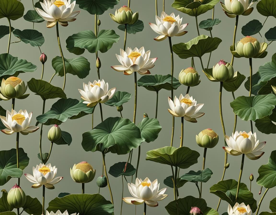 Lotus Seed Pods in Naturalist Style