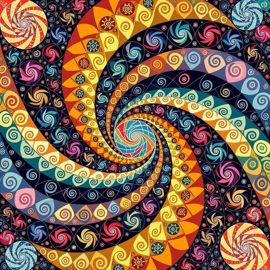 Colorful Spirals: Abstract Vector Fractal in Zentangle Style