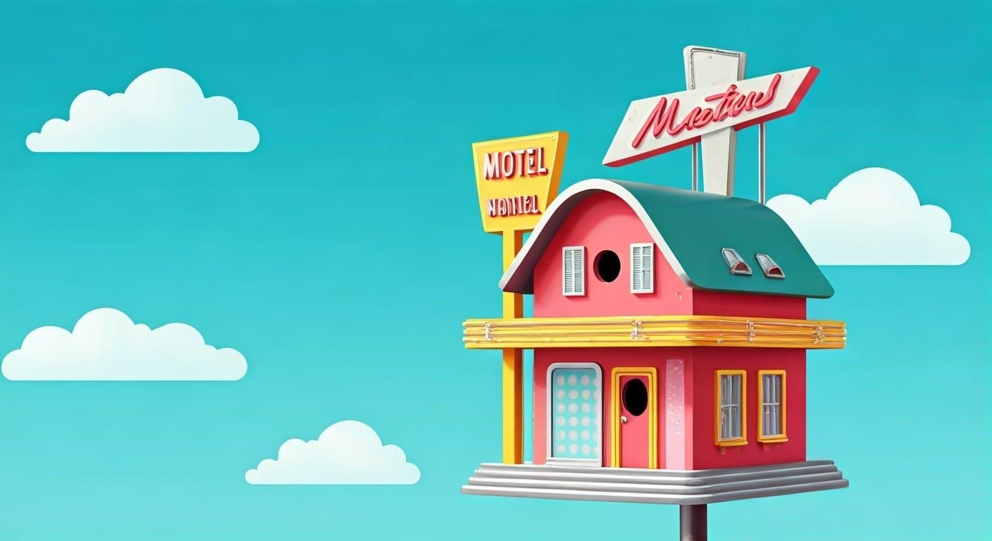 Retro Motel Birdhouse in Syd Mead Style