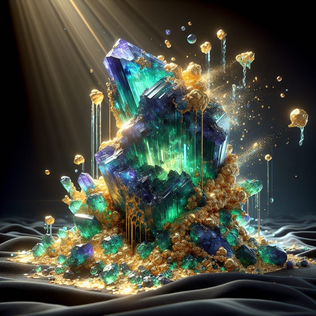 Tanzanite Sculpture with Gold Dust in Digital Art