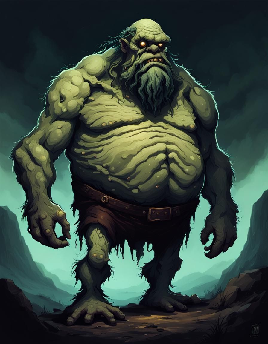Luminous Hill Giant in Dark Fantasy Style
