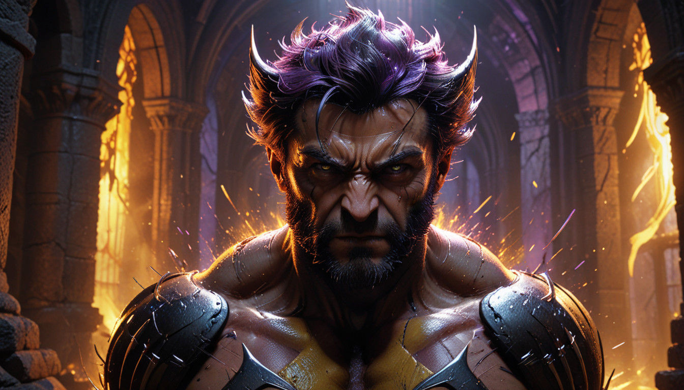 Wolverine in Dark Fantasy Castle, Medieval Grim Dark Art