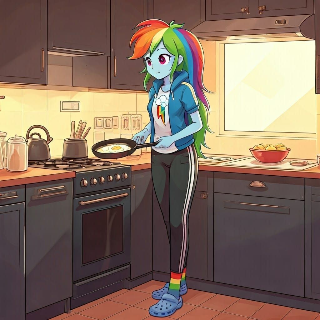 Rainbow Dash Cooking Breakfast in Her Kitchen