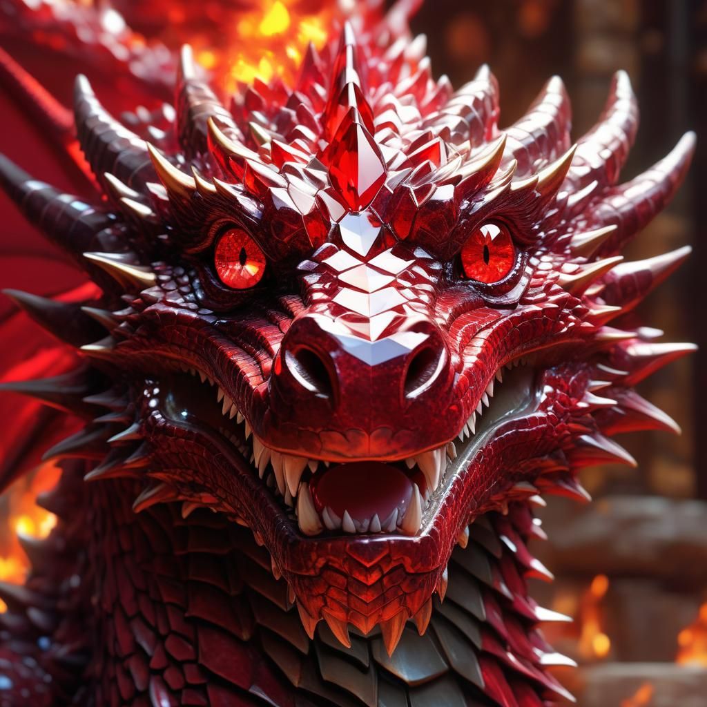 Adorable Ruby Red Crystal Dragon Portrait