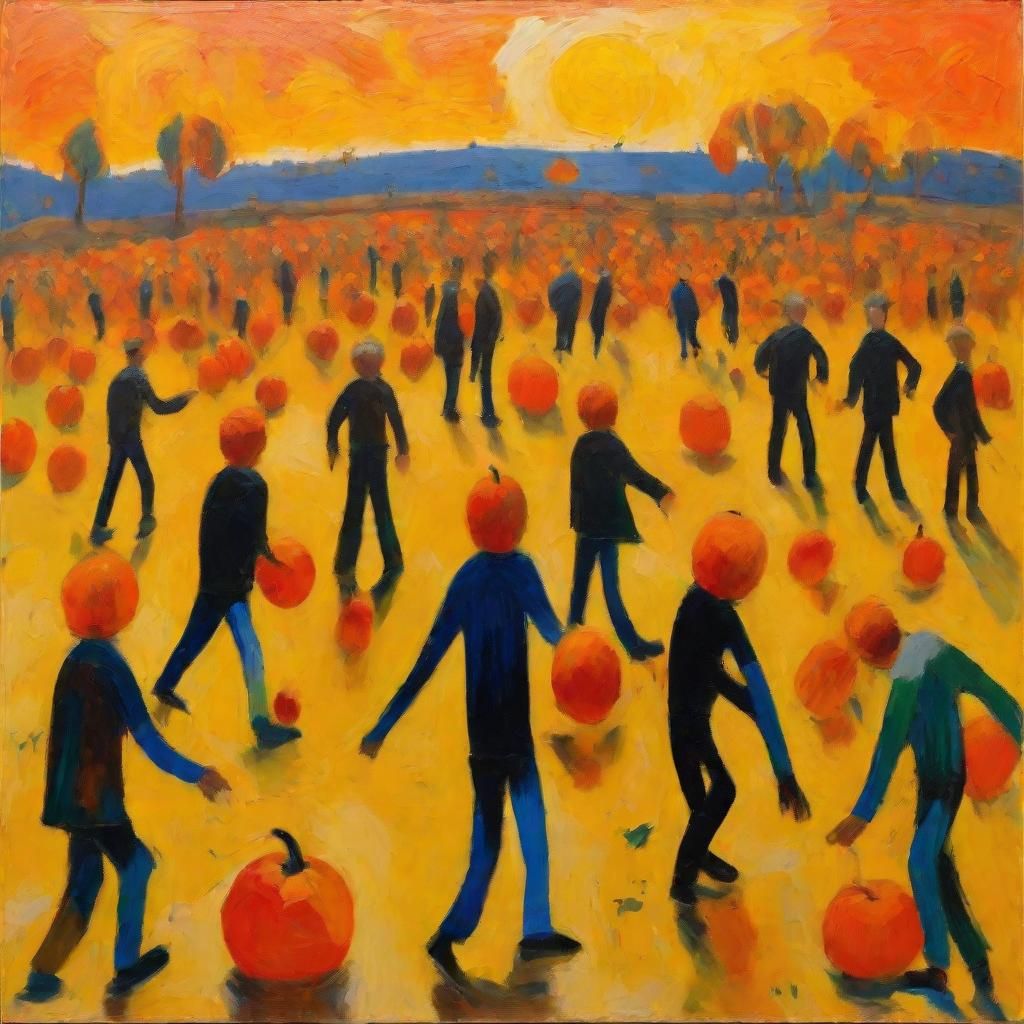 Pumpkins Play Football: Expressionist Painting in Naive Styl...