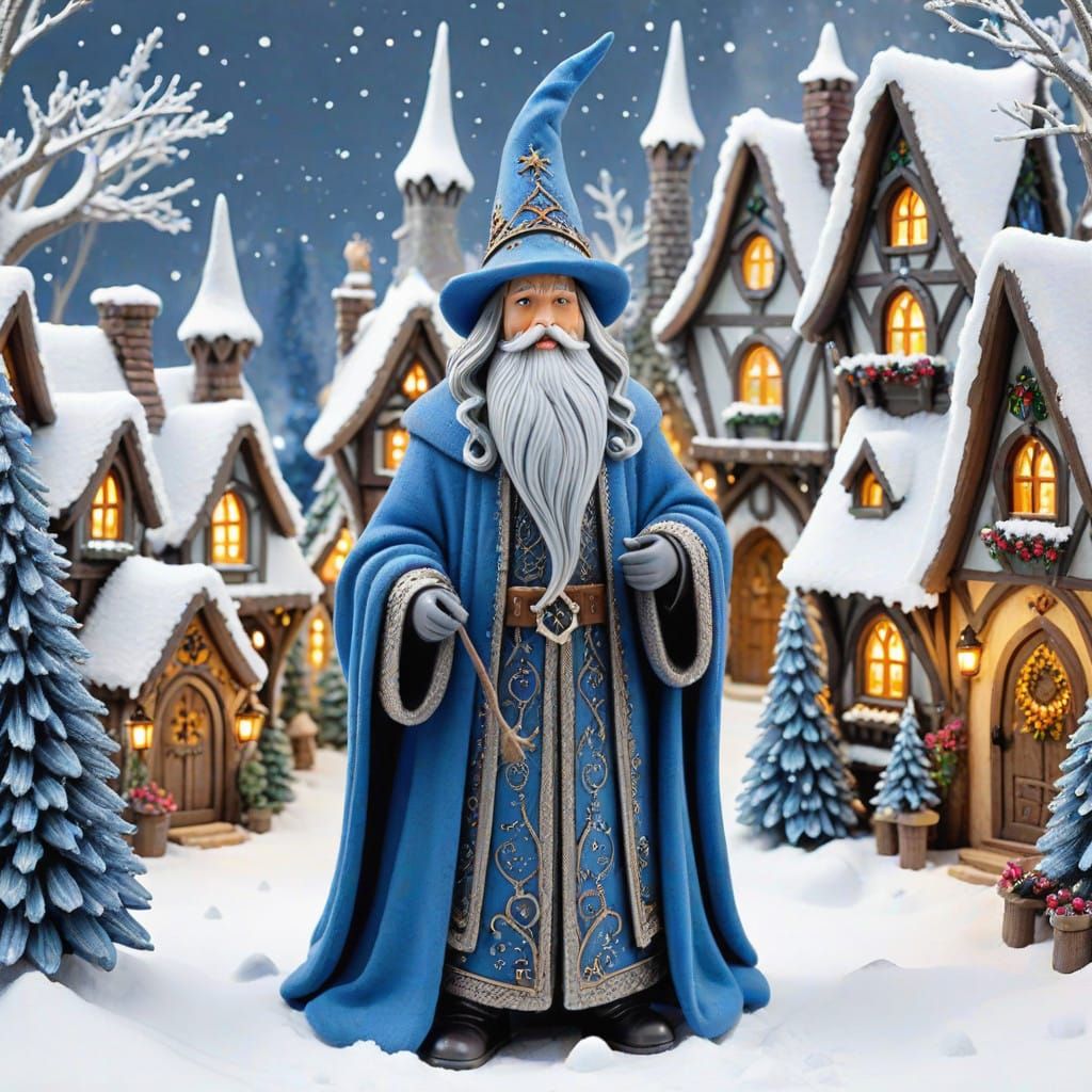 Mystical Winter Wizard Strolls Whimsical Christmas Village