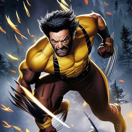 Wolverine Running Through Forest with Claws