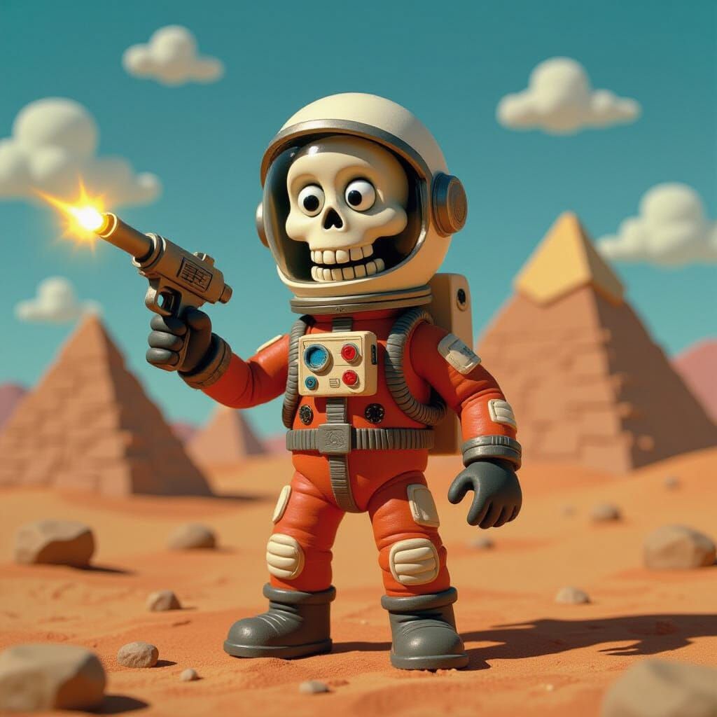 Claymation Skeleton Astronaut in Sci-Fi Style