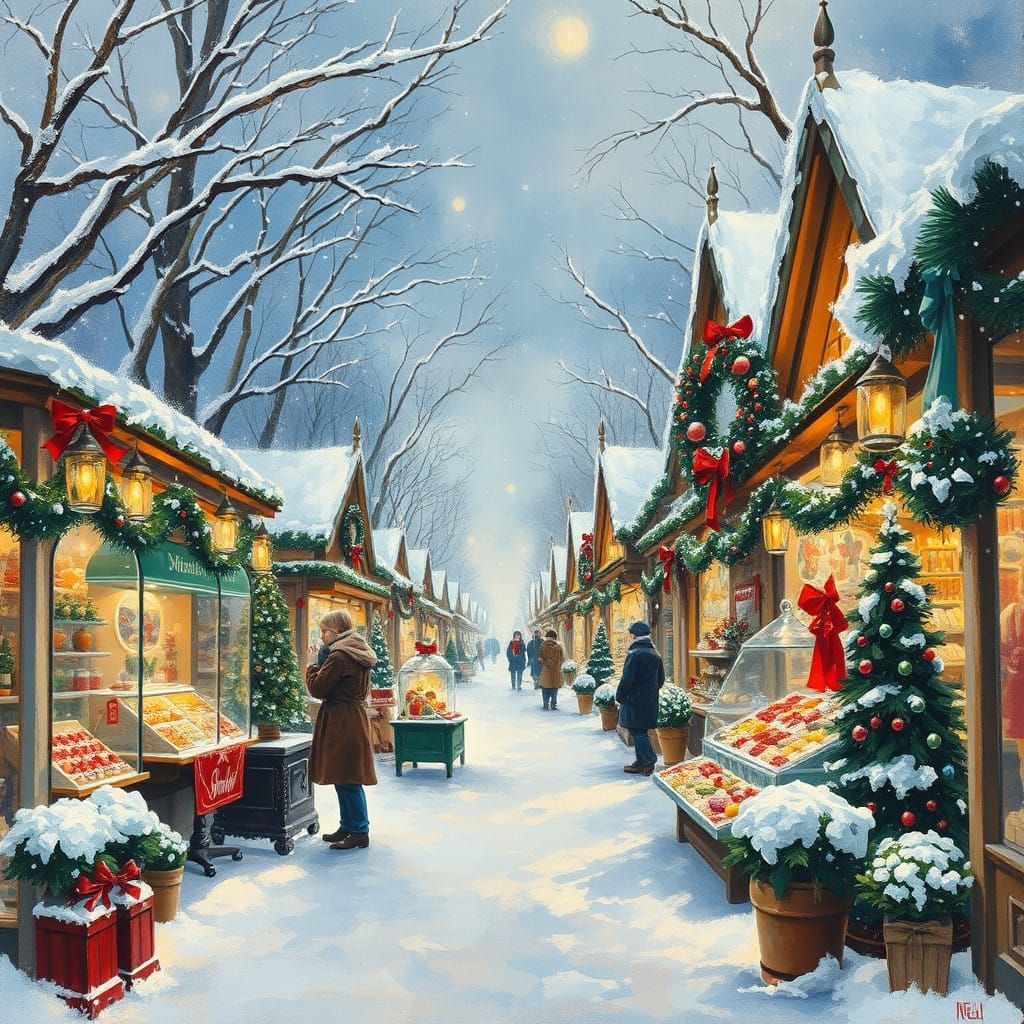 Whimsical Christmas Bazaar in Vibrant Impasto Style