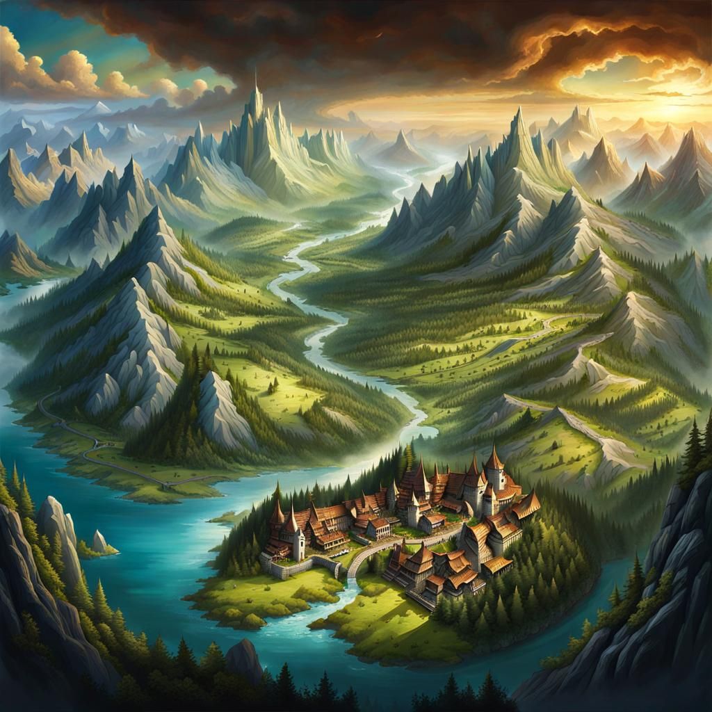 Detailed Aerial View of Fantasy Game Map