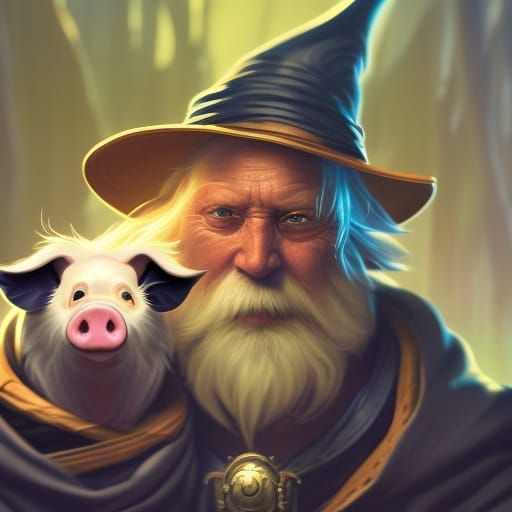 Wizard and Pig Familiar in Fantasycore Style