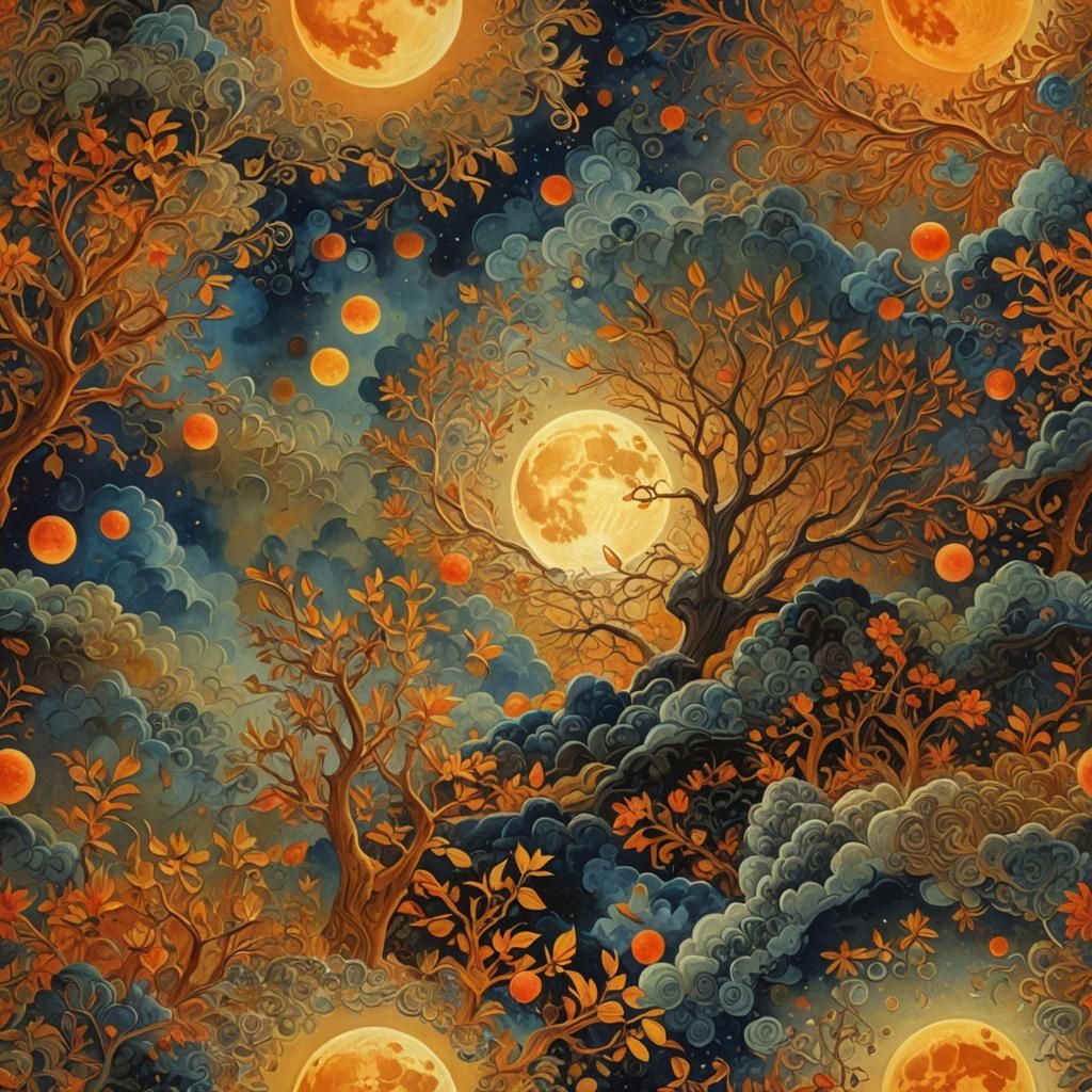 Radiant Full Moon in Dreamy Oil Painting Style