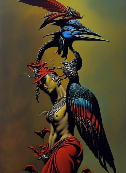 Fantasy Bird-Human Hybrid Creature in Tibetan Style