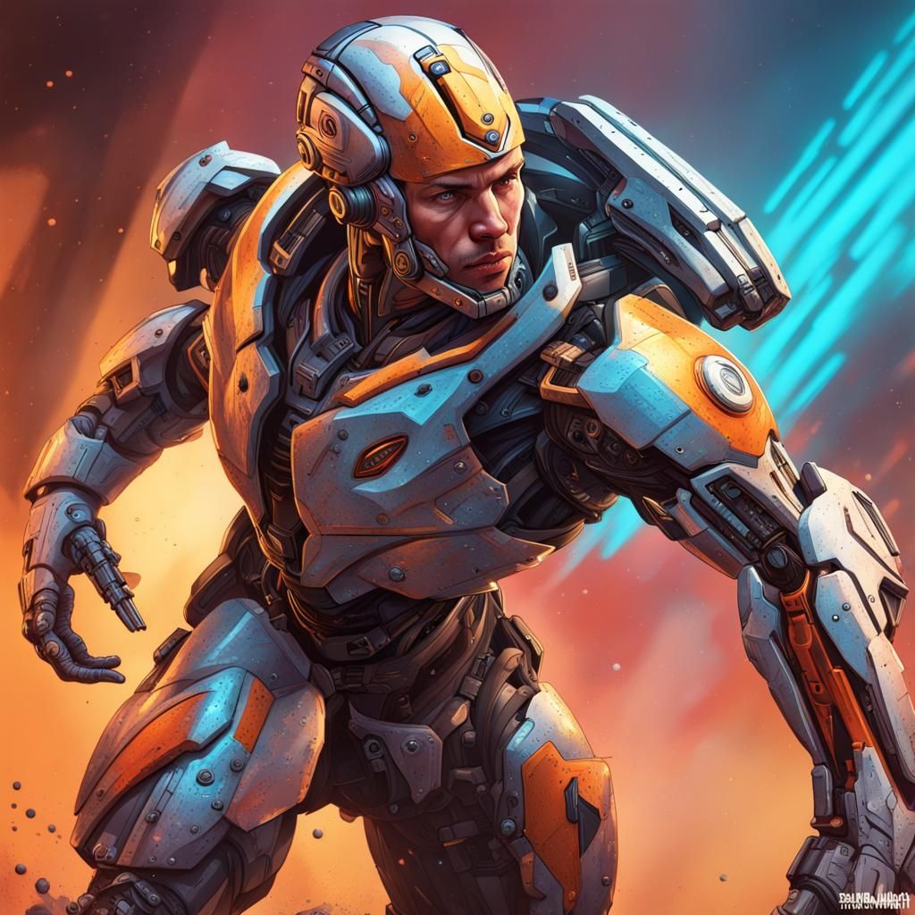 Hyperrealistic Combat Cyborg in Splash Art Style