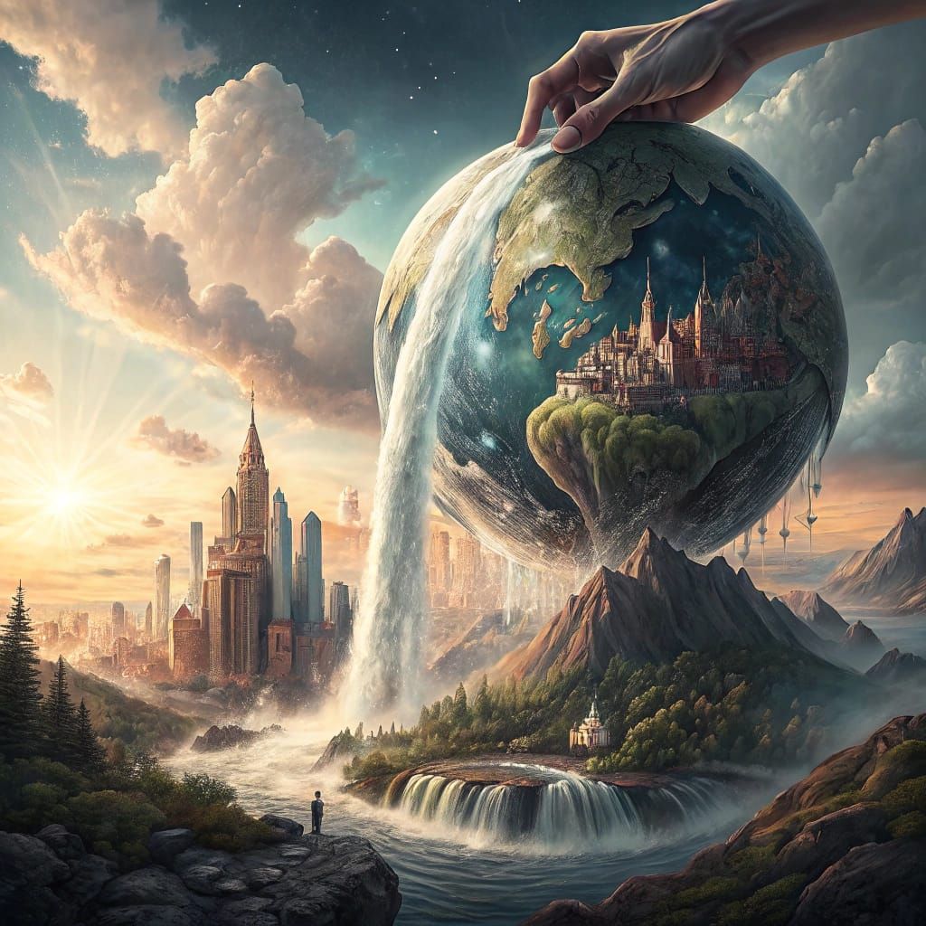 Surreal Cityscape Unfolds from a Giant Hand as it Pulls out....