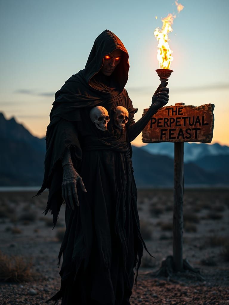 Dark Figure Emerges from Dusk in a Desolate Landscape