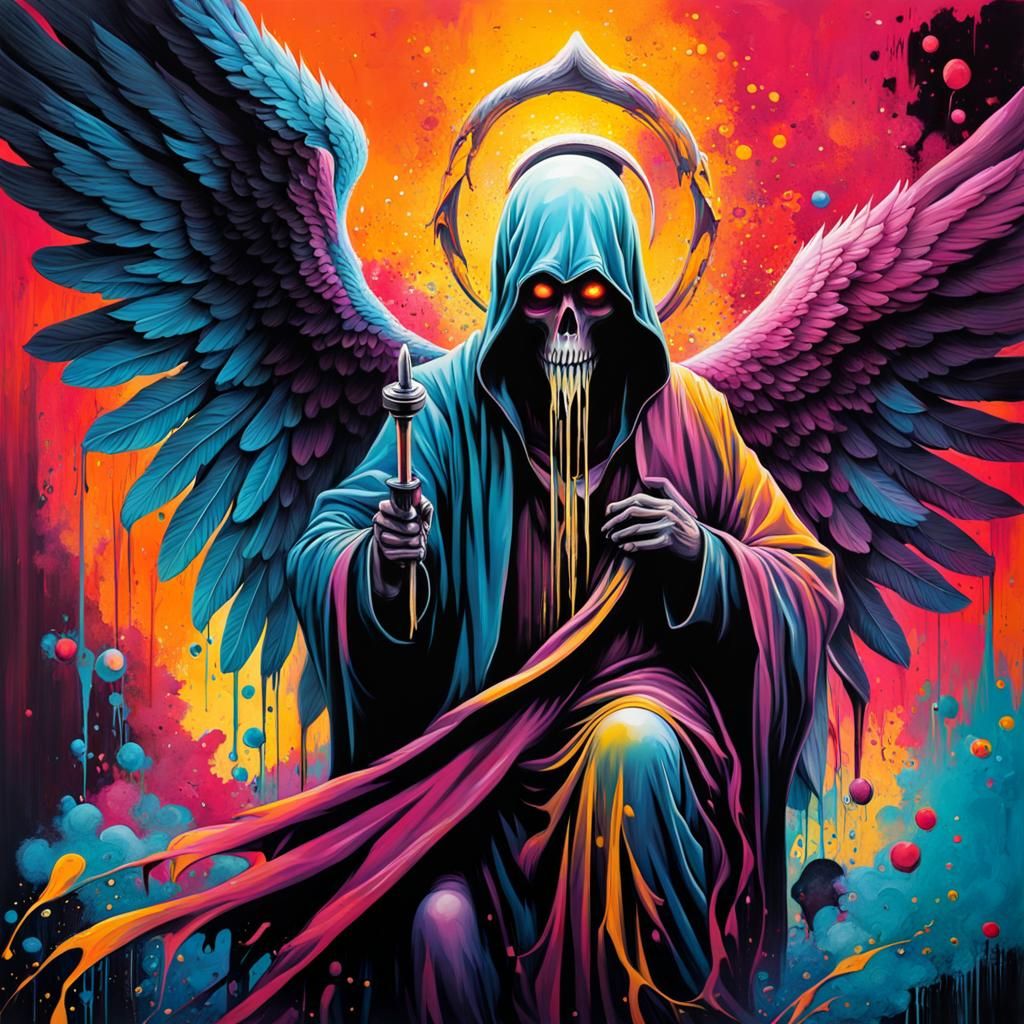 Angel of Death in Graffiti Splash Art