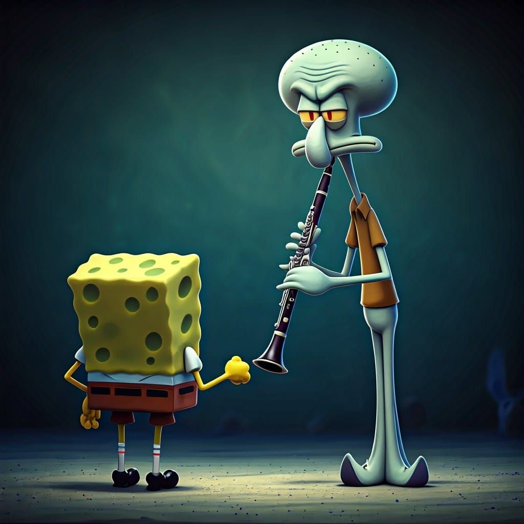 Squidward Yelling at SpongeBob in 3D Digital Art