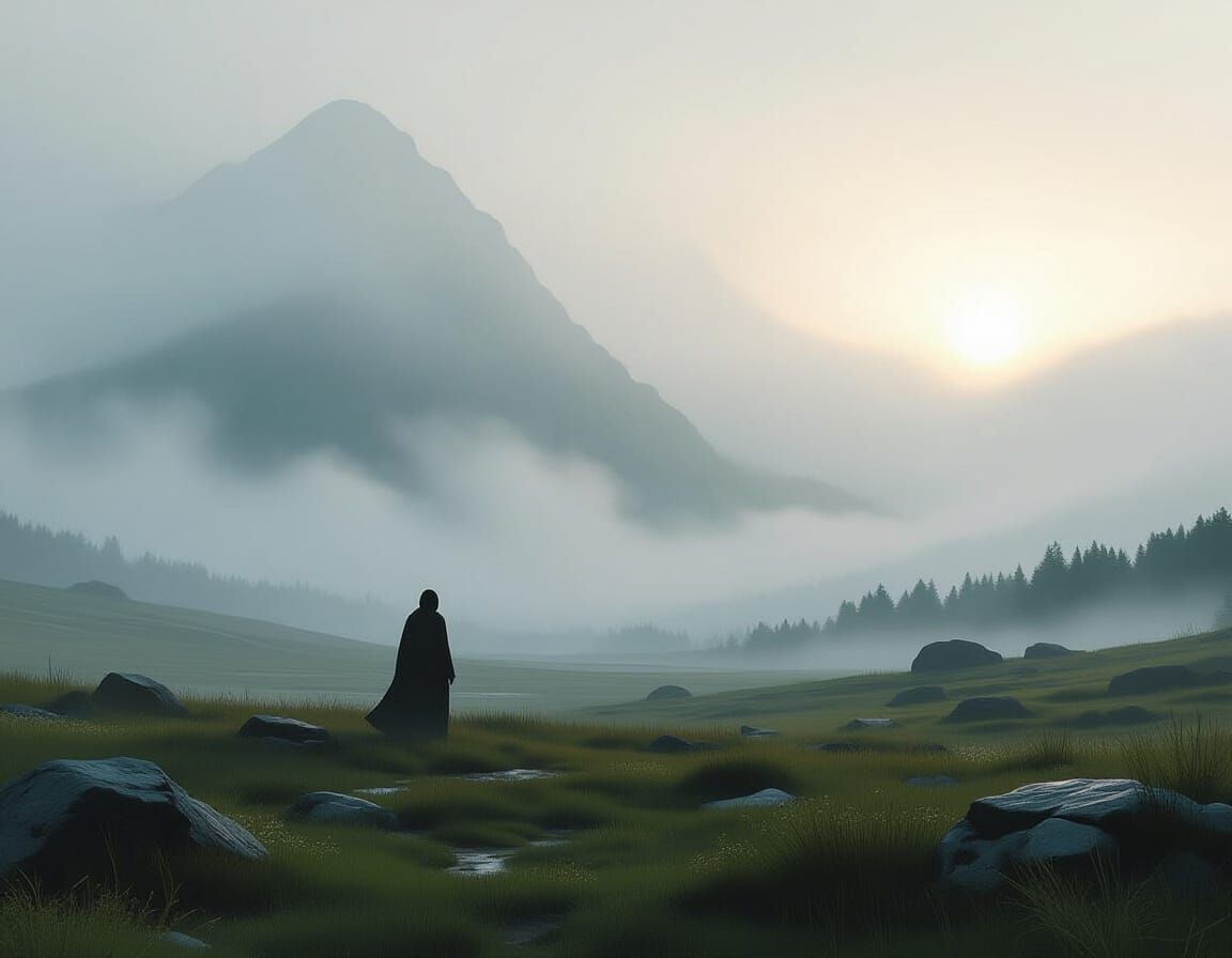 Mysterious Landscape Enveloped in Dreamy Mist