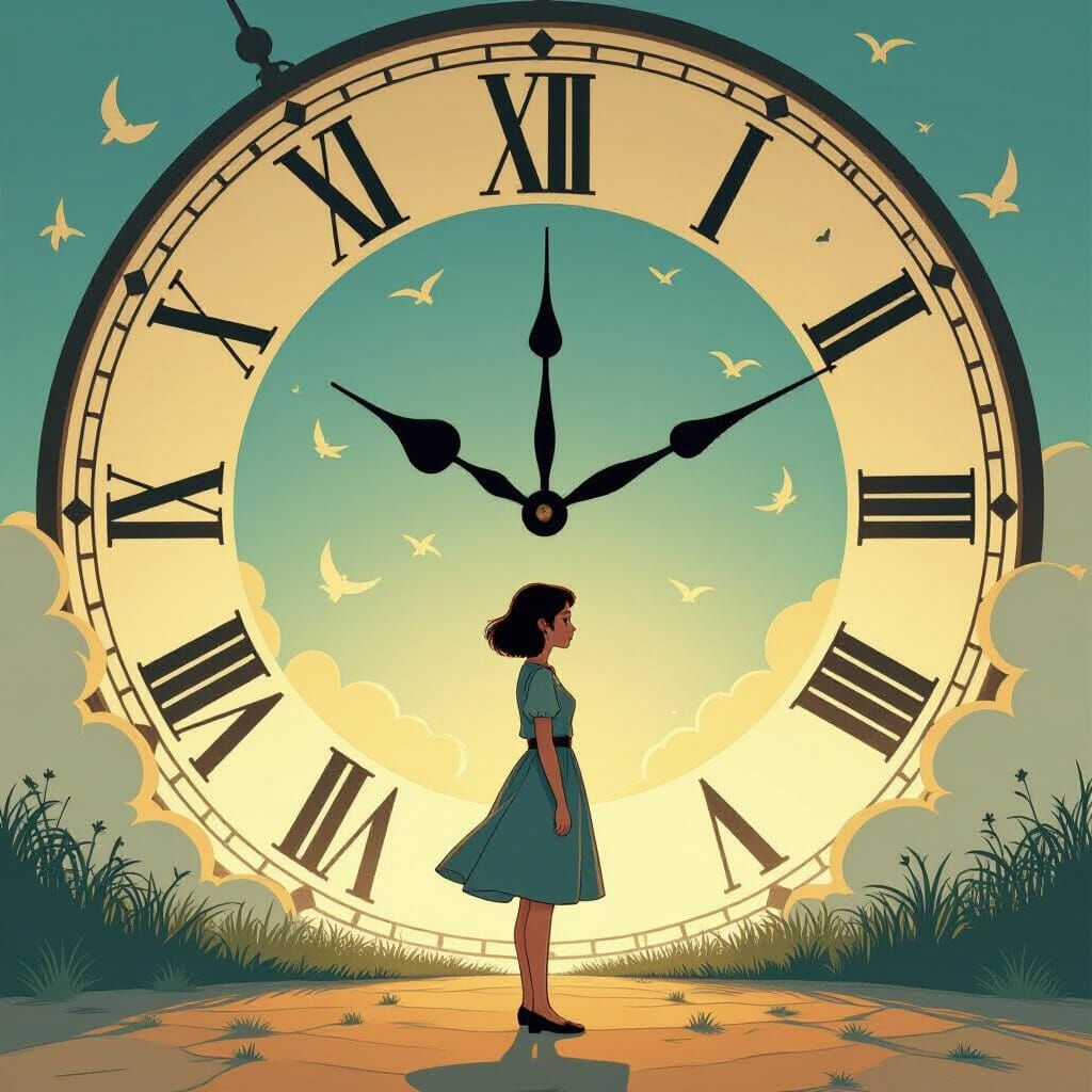 Woman Surrounded by Time, a Surreal Digital Painting