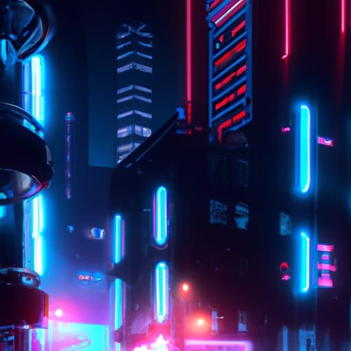 Cyberpunk Cityscape at Night with Neon Lights