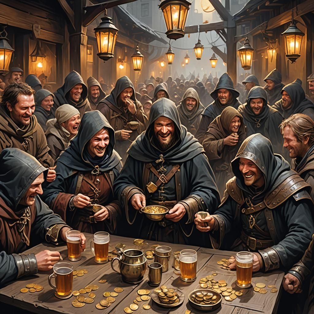 Raucous Tavern Scene with Gamblers in Fantasy Concept Art