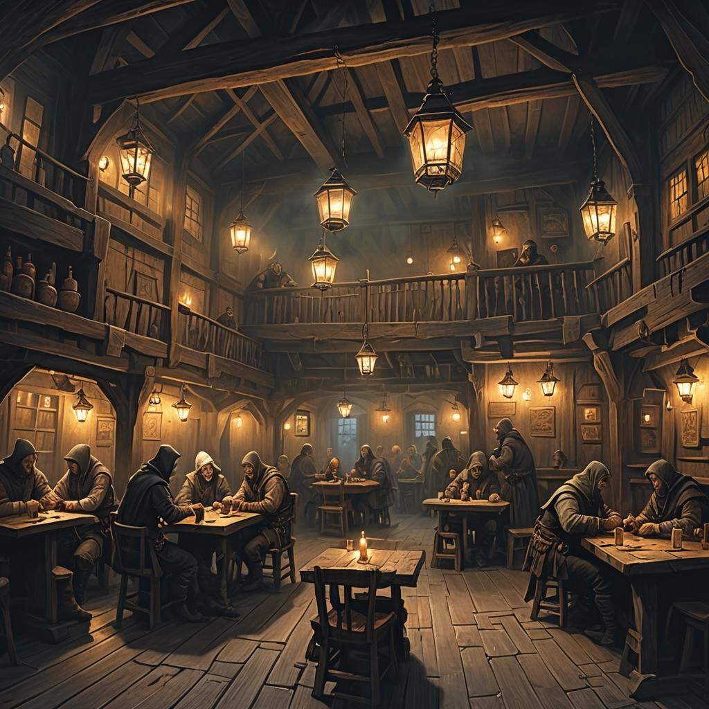 Medieval Tavern Scene with Thieves and Assassins
