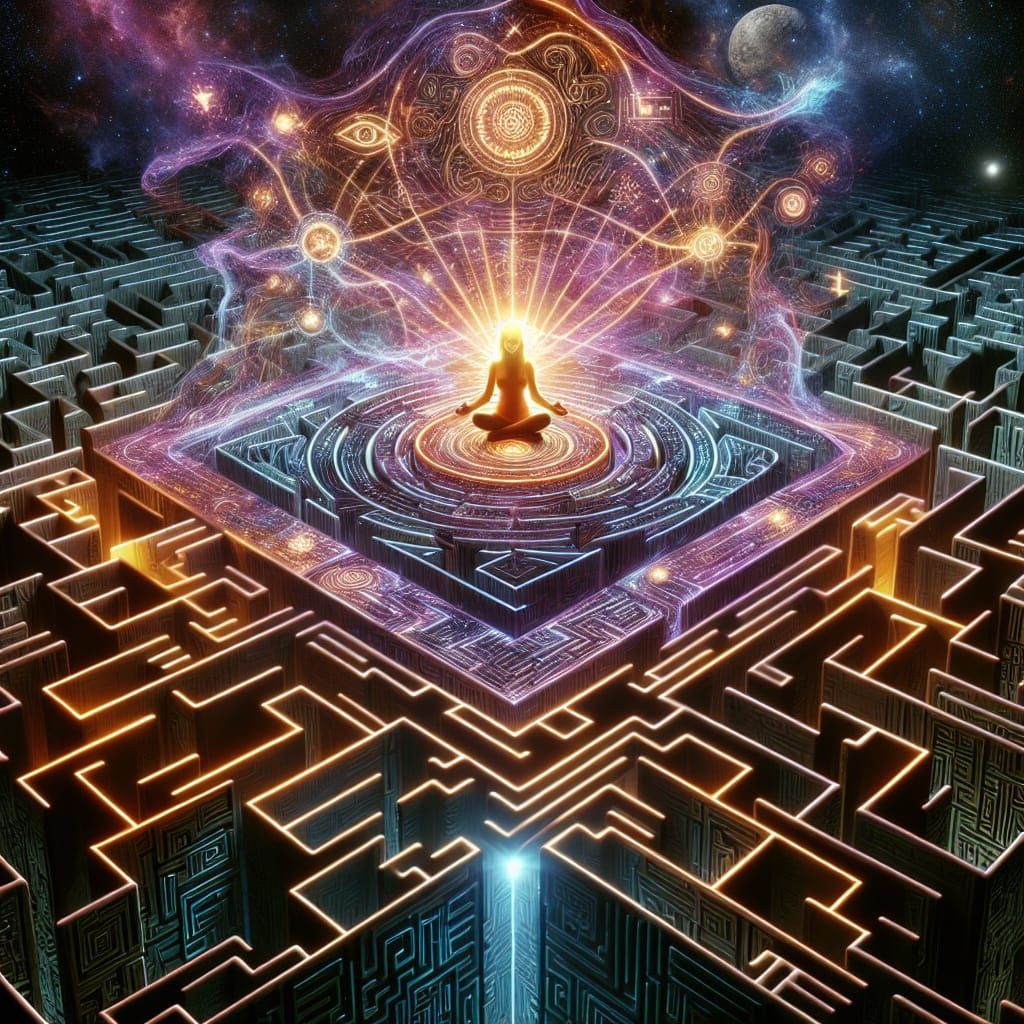 Surreal Labyrinth in Space: A Journey of Self-Discovery