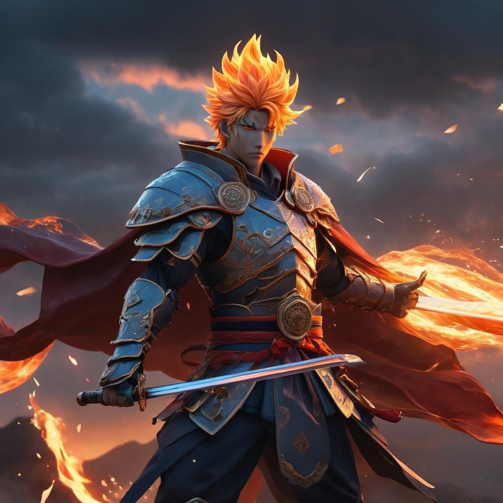 Manga Anime Art: Arms Wielding Fiery Sword