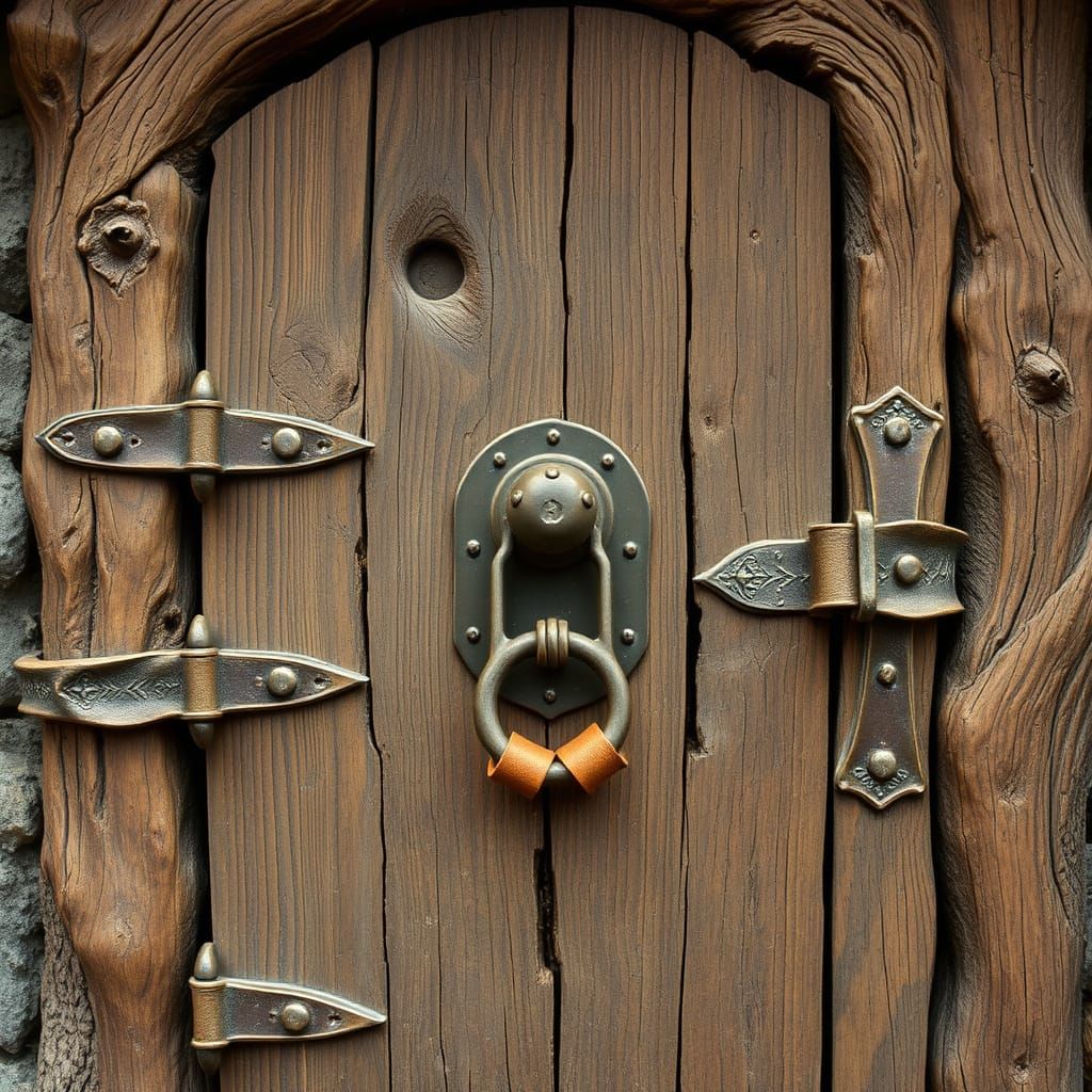 Mystical Wooden Door with Iron Knocker
