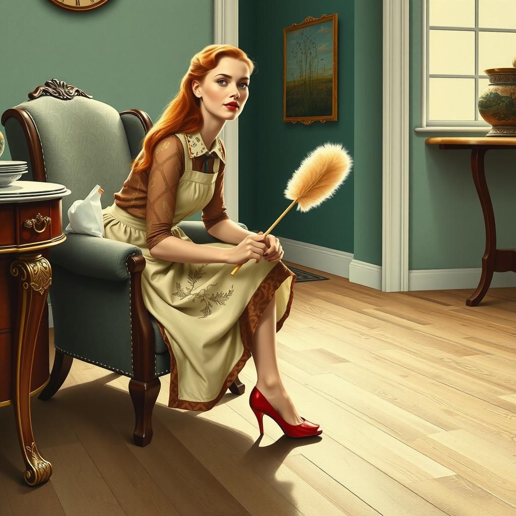 1960s Housewife Dusting, Art Nouveau Film Poster