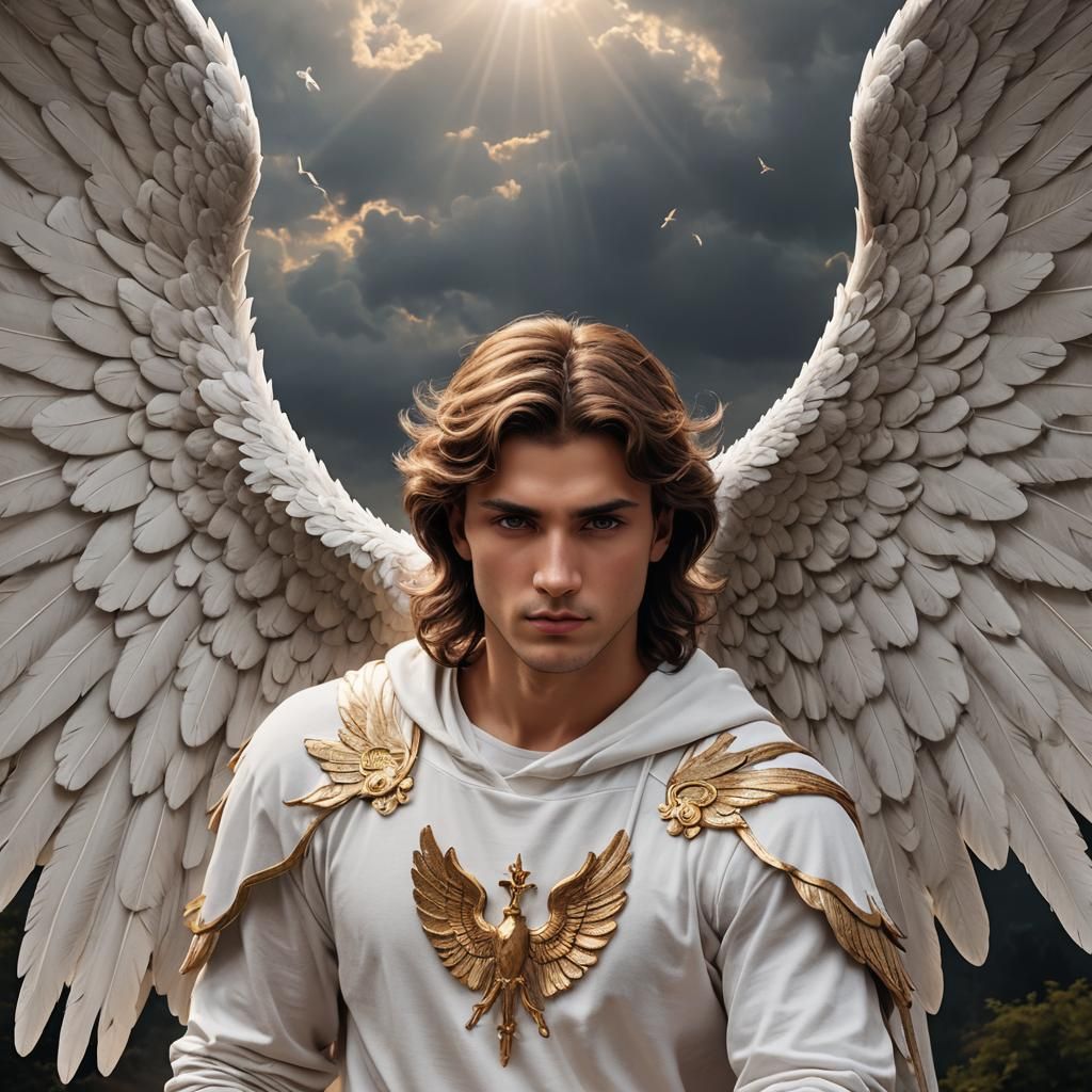Powerful Male Guardian Angel with Brown Wings