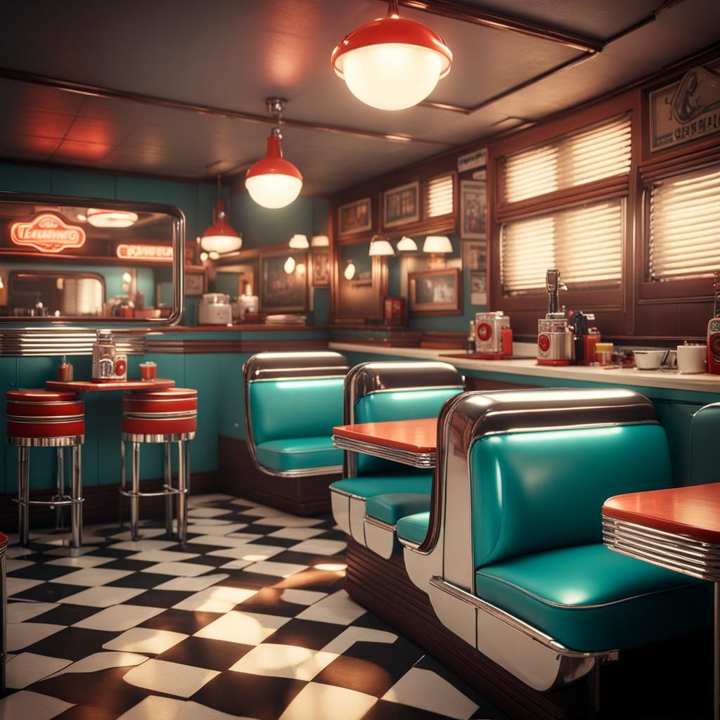 1950s Diner in Cinematic 3D Style