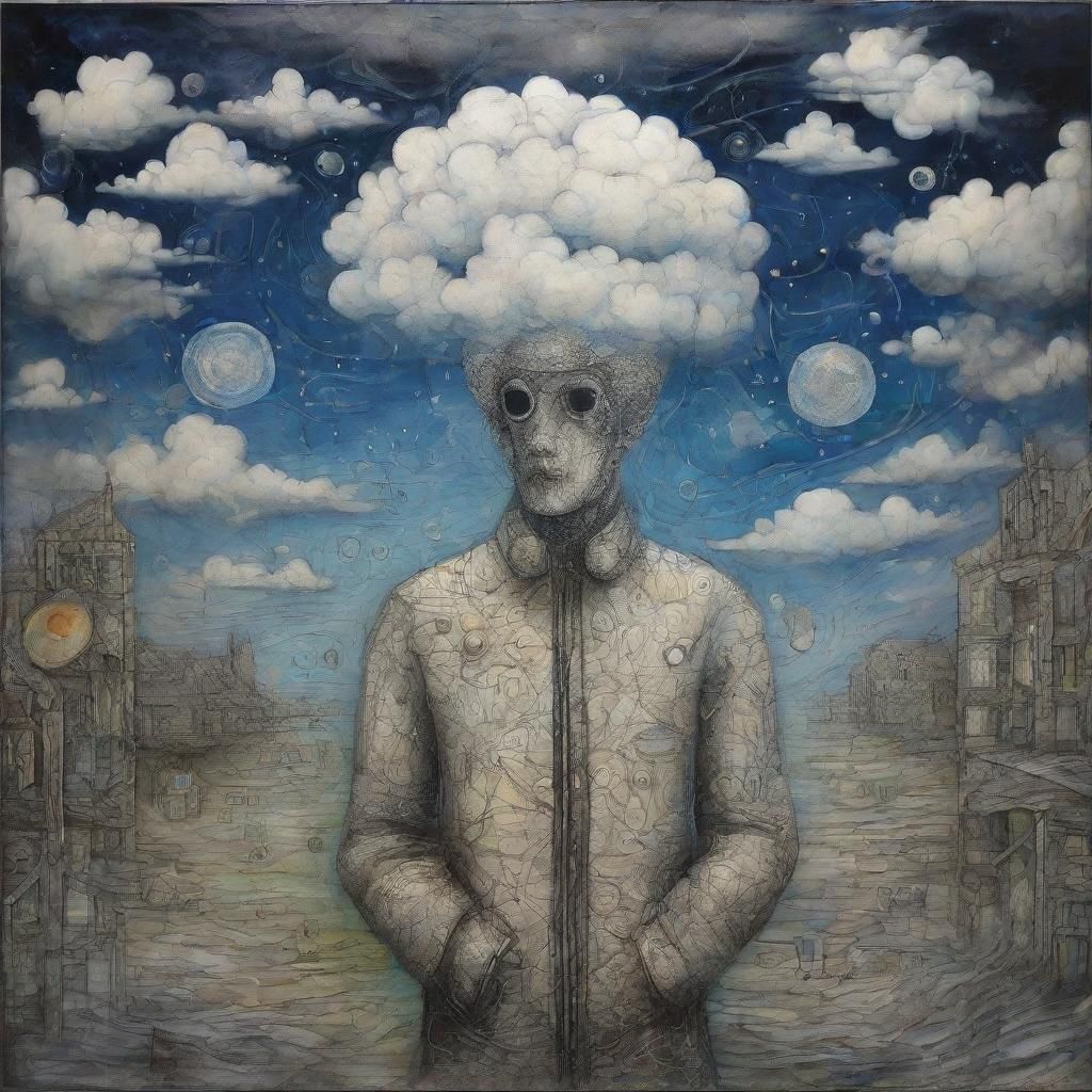 Surreal Cloud Man in Futuristic Stained Glass