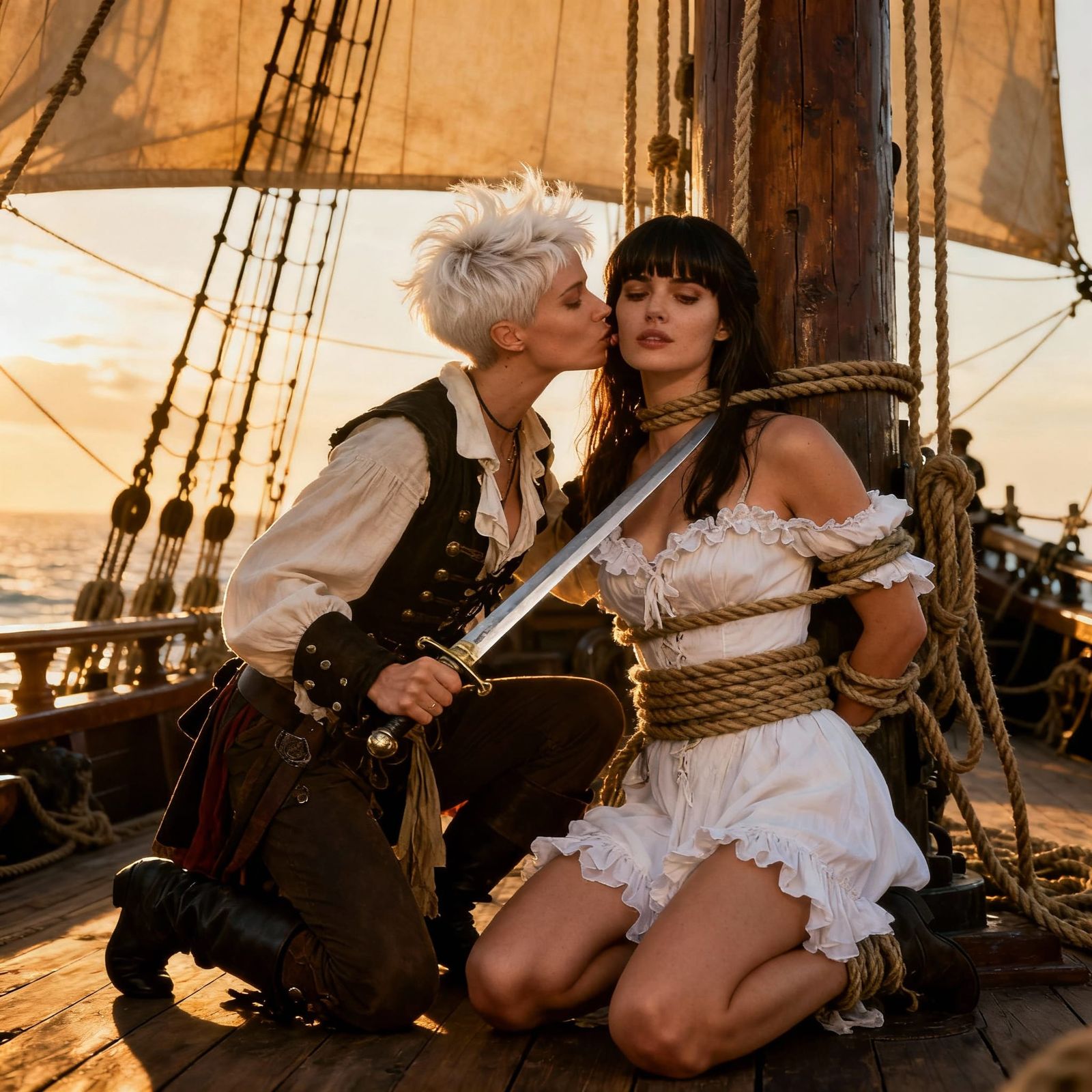 Pirate Women on Ship at Golden Hour