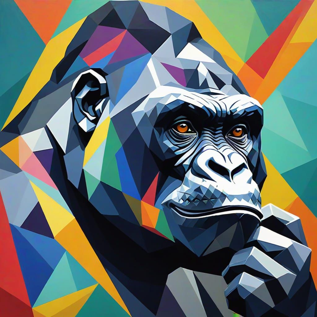 Cubist Gorilla Portrait in Vibrant Colors