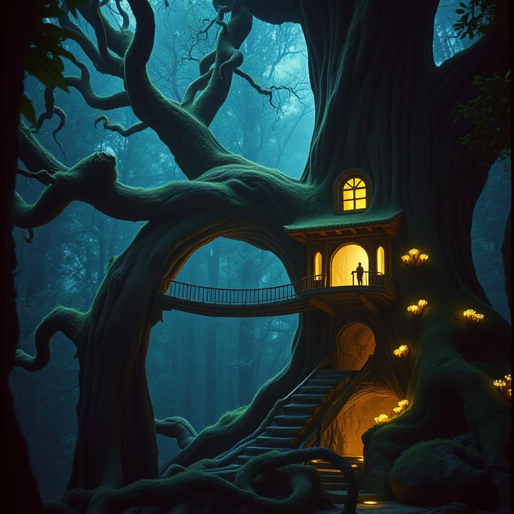 Mystical Forest Temple with Bioluminescent Fungi