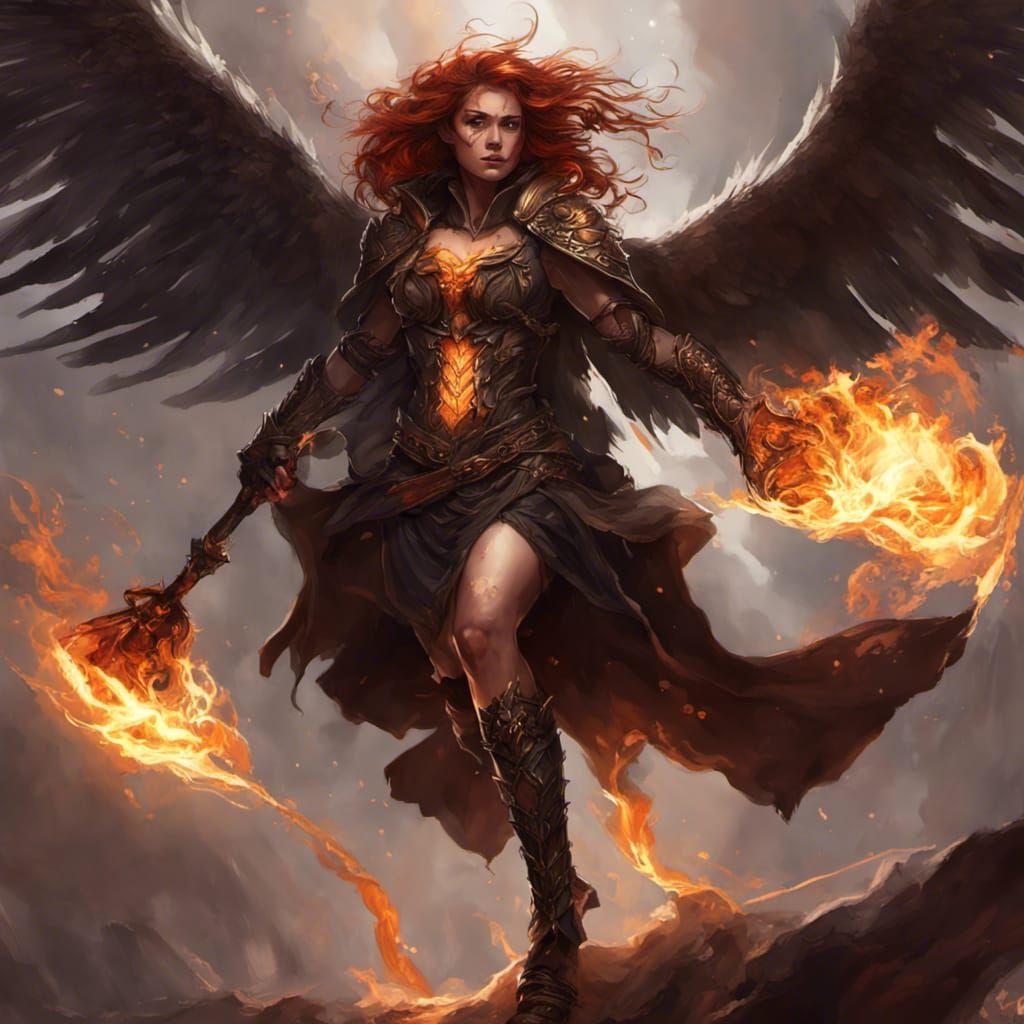 Fiery Fallen Aasimar: Dark Fantasy Concept Art