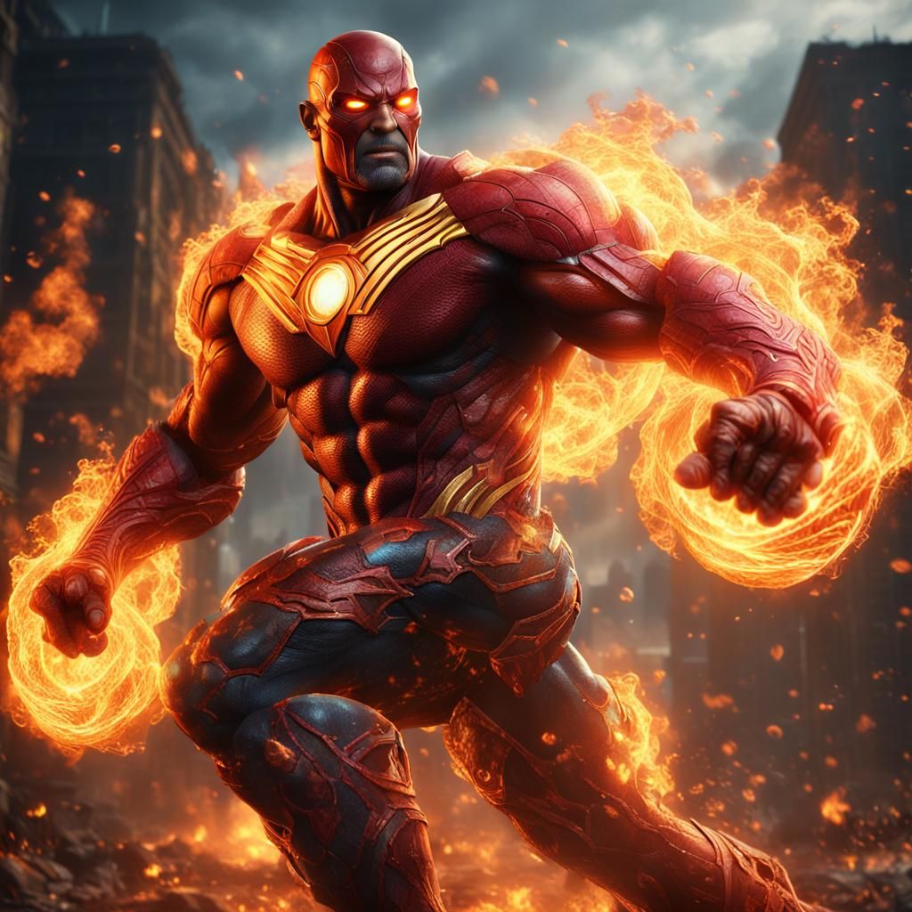 Fiery Musclebound Superhero Concept Art