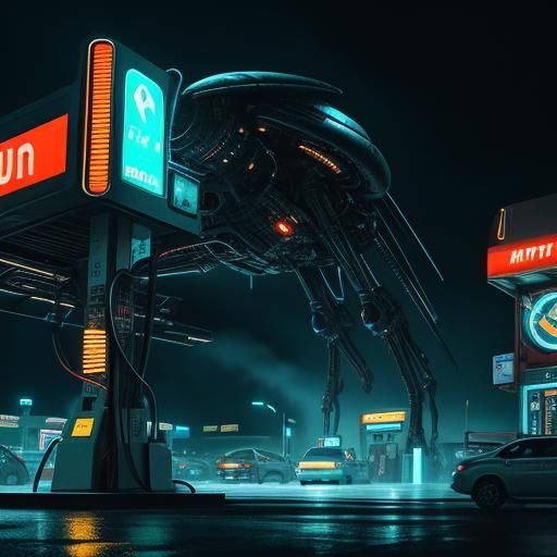 Sci-Fi Alien Gas Station at Dusk in Digital Art