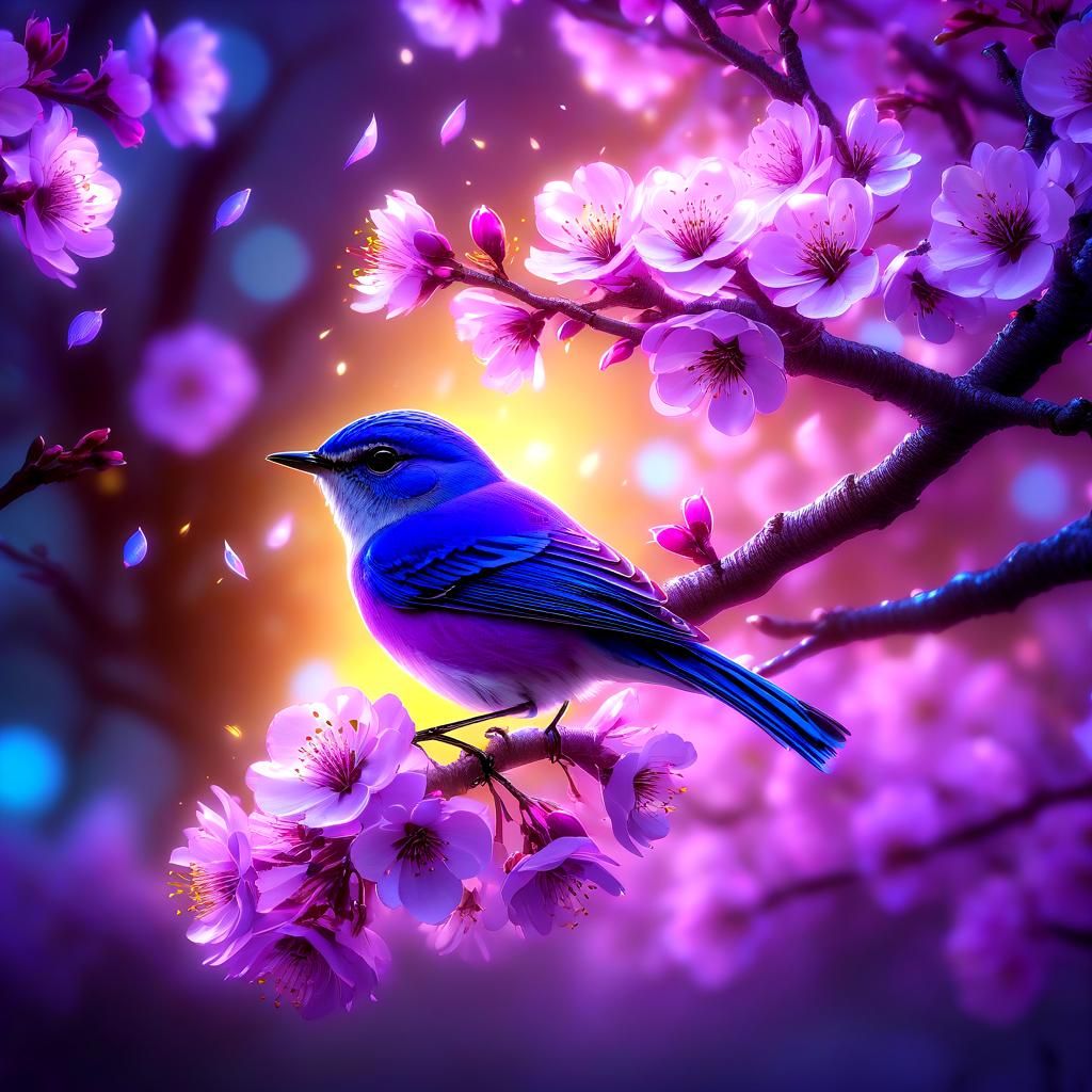 Surreal Purple Blossoming Tree in Fantasy Landscape