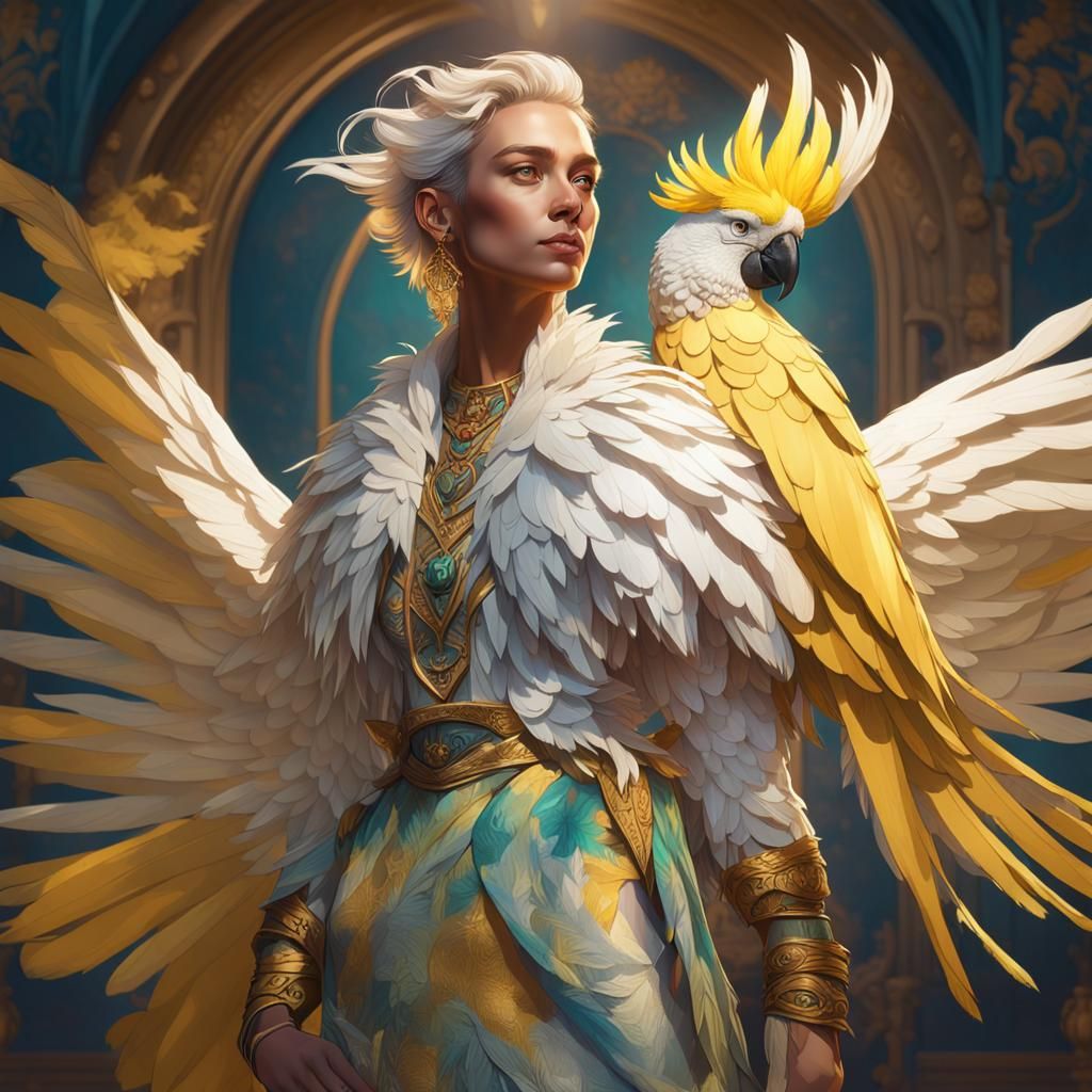Woman with Cockatoo in Detailed Concept Art