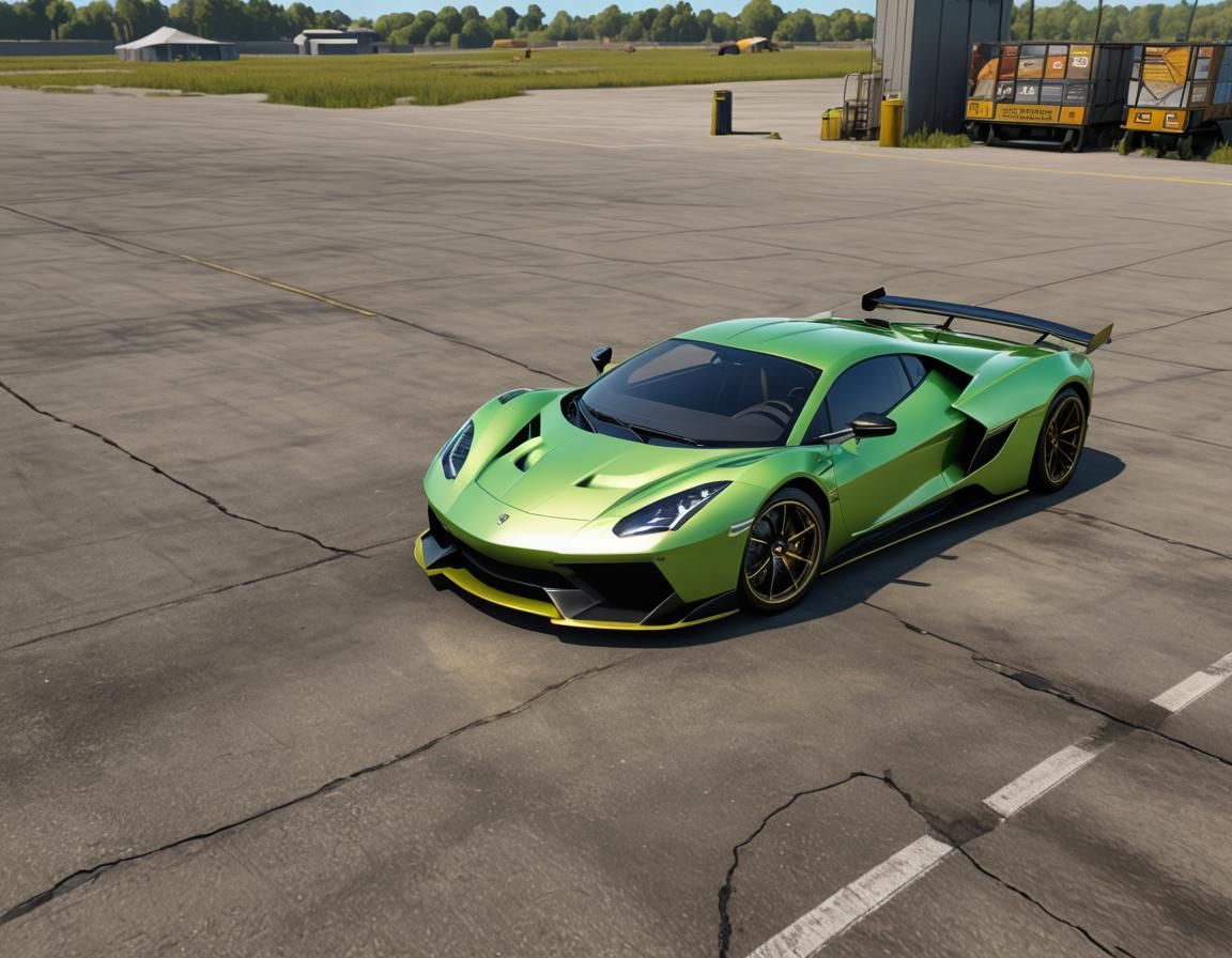 Lime Green and Silver Supercar in Splash Art Style