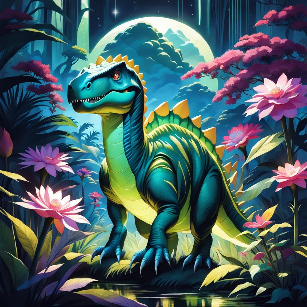 FANTASY Surrealism, Cel-Shaded, Luminescent, DINOSAUR, 🦖,  ...