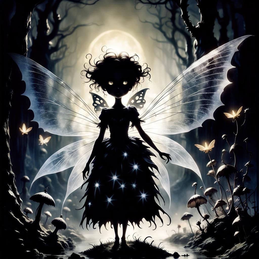 Dark Fantasy Fairy in Tim Burton Style