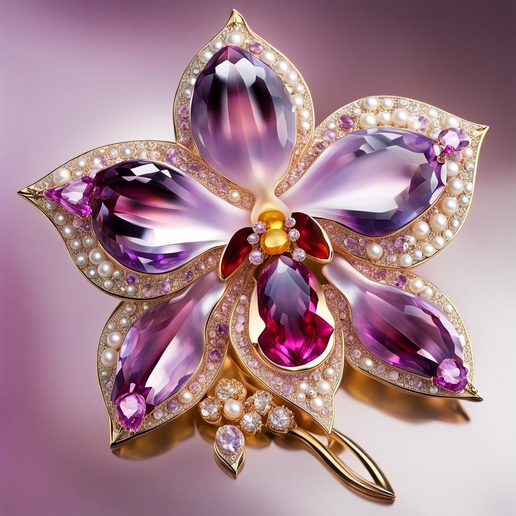 Orchid Brooch Inspired by Cartier, Close Up